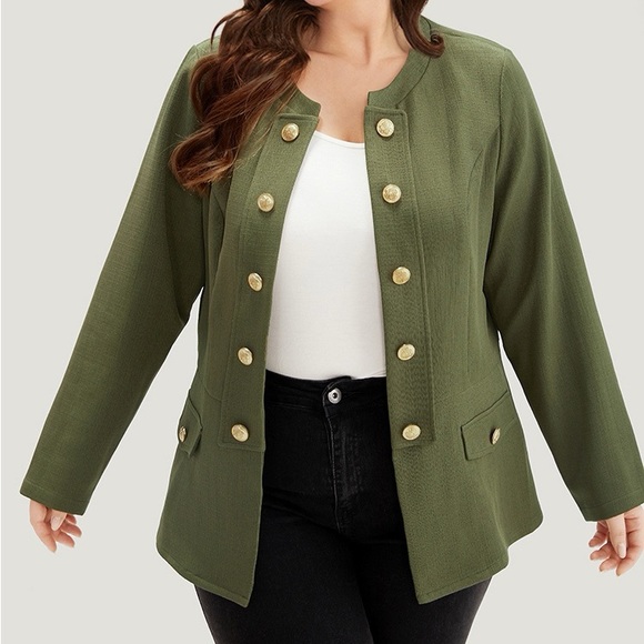 BloomChic Jackets & Blazers - BloomChic Olive Green Button Detail Open Front Jacket Plus Sizes 1X & 2X